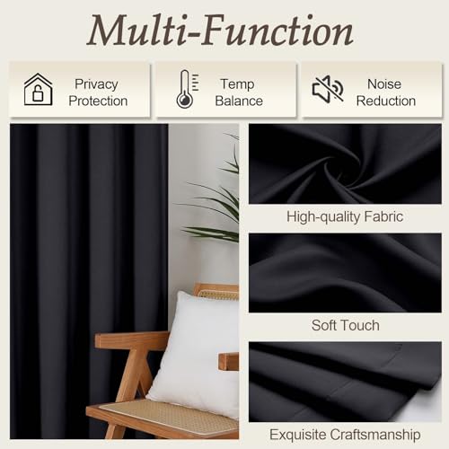 Gwine Black Blackout Curtains for Bedroom 84 inches Long 2 Panels, Solid Thermal Insulated Noise Reducing Light Blocking Window Curtains Drapes for Living Room, Each 40Wx84L
