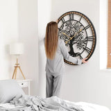 Micasso Rustic Oversize Wall Clock: 35 Inch Farmhouse Tree of Life Metal with Wood Frame - Battery Operated Wall Clocks for Bedroom/Fireplace/High-Ceiling - Home Decor for Interior Designers