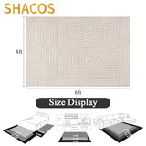 SHACOS Soft Cozy Fluffy Arch Pattern High Low Pile Area Rugs 4'x6' Non Slip Washable Scandinavian Minimalist Rug Modern Geometric Arc Carpet for Living Room Bedroom Dining Room, Beige