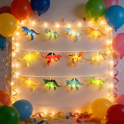 12 LED Dinosaur String Lights Battery Operated Dinosaur Lights String Realistic Looking Dino Lights for Boys Bedroom Garden Patio Decoration（8 Mode