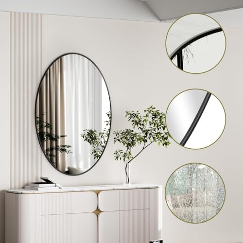 Koonmi Black Oval Bathroom Mirror, 20"x28" Bathroom Vanity Mirror, Oval Mirror for Bedroom Living Room Entryway, Hangs Horizontal or Vertical