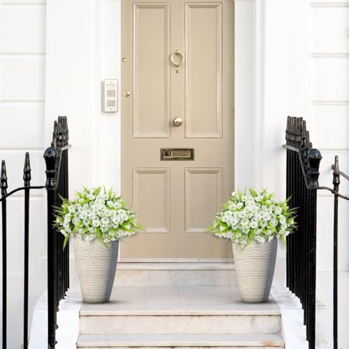 Artificial Flowers for Outdoors 12 Bundles White Artificial Petunias Fake Flowers UV Resistant Shrubs Plants with Fern for Indoor Outside Hanging Planters Home Garden Spring Summer Decorations