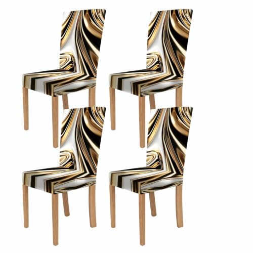 FOREVER QUEEN Black Gold Chair Covers Set of 4, Flower Design Stretch Dining Chair Slipcovers Washable Universal Seat Protectors for Kitchen, Banquet, Party