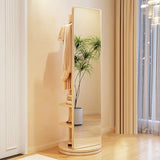 Floor-Standing Solid Wood Rotating Coat Rack，360° Rotating Full Length Mirror with Coat Rack - Solid Wood Freestanding Dressing Mirror with Hanging Hooks - Stylish Clothes Hanger for Bedroom