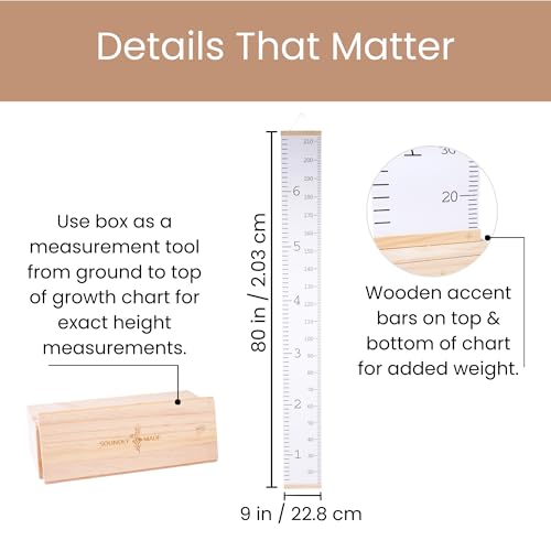Growth Chart for Wall | Kids Height Chart Canvas Ruler with Wooden Storage Box | Waterproof Measuring Chart | Nursery Decor & Baby Shower Gift