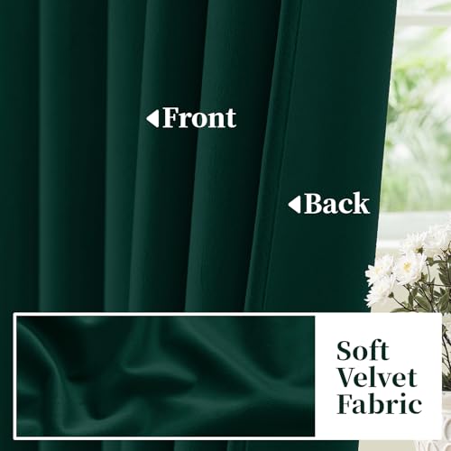SimpleHome Dark Green Velvet Curtains 96 Inches for Living Room,Rod Pocket Luxury Blackout Velvet Curtains Thermal Insulated 2 Panels Room Darkening Drapes,W40 x L96