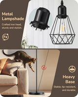 EDISHINE 70IN Farmhouse Floor Lamps for Living Room, Dimmable Industrial Tall Standing Lamps 3 LED Edison Bulbs Included, Diamond-Shaped Cage, Rustic Tree Corner Light for Bedroom, Office, Black