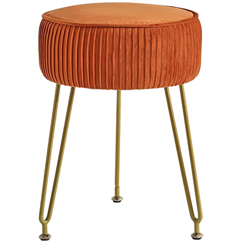 IBUYKE Makeup Vanity Stool, Velvet Round Footrest Ottoman, Orange LG-30J