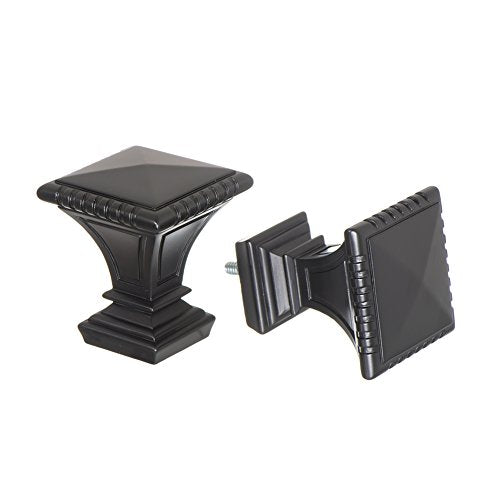 Ivilon Decorative Window Curtain Rod - Carved Square Finials, 1 1/8 in Rod, 48 to 86 in. Black