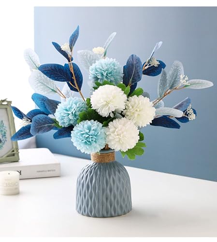Artificial Flowers with Ceramic Vase Faux Hydrangea Flower Arrangements Table Centerpieces for Home Garden Party Wedding Decoration