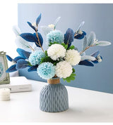 Artificial Flowers with Ceramic Vase Faux Hydrangea Flower Arrangements Table Centerpieces for Home Garden Party Wedding Decoration