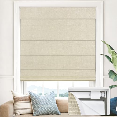 UNISHADES No Drill Cordless Roman Shades, 35×60 in, Beige | 100% Blackout Fabric, UV Protection, Protecting Privacy, room darkening