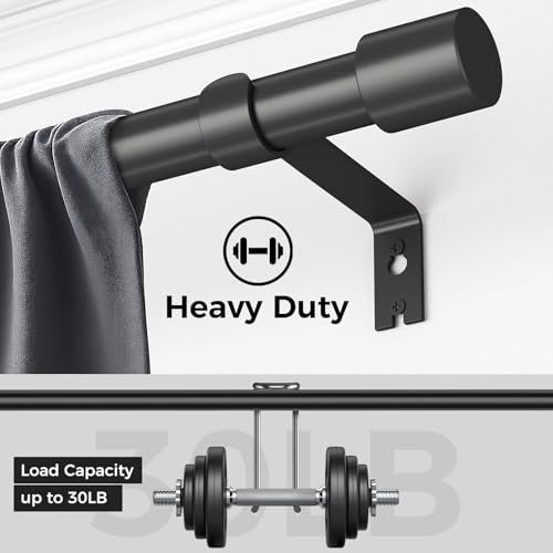 2 Pack Curtain Rods for Windows 28 to 48, 1 Inch Black Curtain Rod Adjustable, Heavy Duty Curtains Rods Modern Style for Bedroom/Living Room/Kitchen, 32"-60"