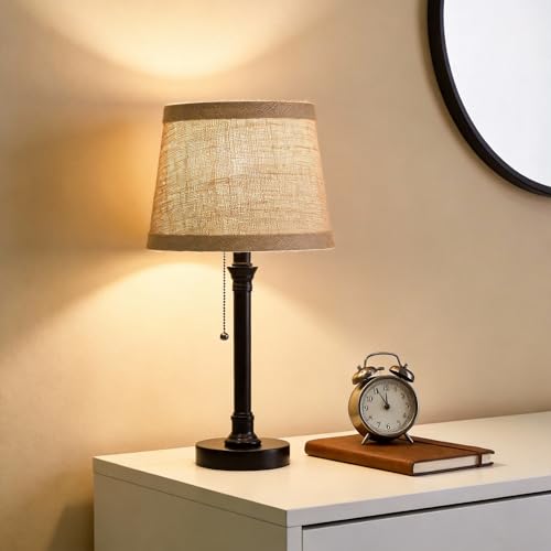 19.5" Small Table Lamp for Bedroom - Bedside Lamps for Nightstand, Black Table Lamp for Living Room with Fabric Shade, Desk Reading Lamp for Kids Room Living Room Office Dorm