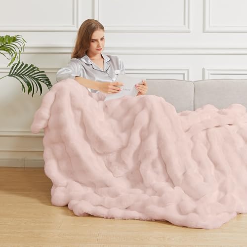 ORINOVA Pink Fluffy Double Sided Blanket for Couch Living Room Faux Fur 50x60 Fuzzy Throw No Shed Blanket for Bed Soft Furry Bed Cozy Comforter Home Decor Gifts 860 GSM