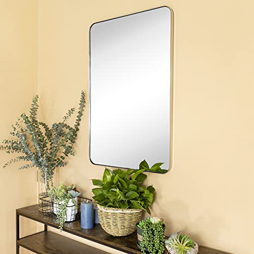 GRACTO 24x36'' Chrome Metal Framed Bathroom Mirror for Wall in Stainless Steel Rounded Rectangular Bathroom Vanity Mirrors Wall Mounted