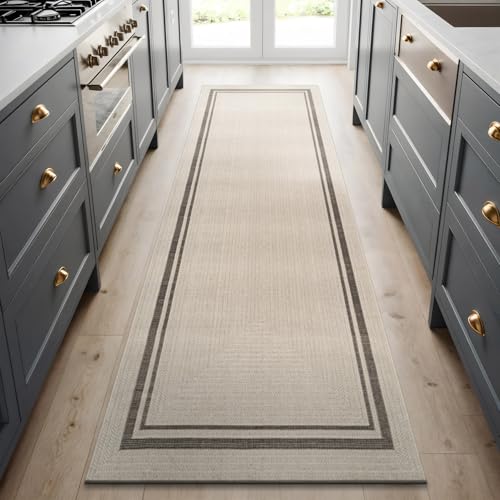 Beverly Rug Easy Jute Bordered Runner Rug 2x7 Washable Durable Indoor Outdoor Area Rugs for Living Dining Room Patio Office Stain Resistant Non Shedding Casual Indoor Outside Carpet 2 x 7 Off-White