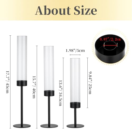 Hewory Black Hurricane Candle Holders: 12 PCS Tall Taper Candlestick Candle Holders Bulk for Candlesticks Candle Sticks Holder Decor for Table Centerpiece Wedding Party Christmas Decorations
