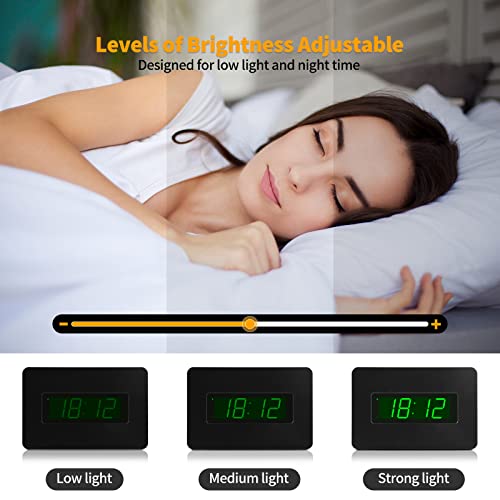 Digital Wall Clock Battery Operated with LED Display, Wall Clock with Backlight, Table-top, Alarm, Brightness Adjustable,12/24Hr