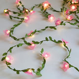Cherry Blossom Decor Flower String Lights Vines with Fairy Lights Christmas, 30 LED Copper with Remote Control Battery Operated Pink Flower Garland Leaf for Locker,Bedroom, Wall,Christmas Decorations