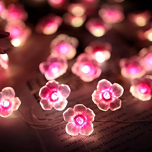 Cherry Blossom Fairy String Lights Sakura Pink Flower Decorative Lights Modern Décor 10ft 30LEDs with Timer Remote Control for Bedroom Floral Garland Centerpieces