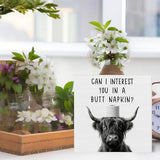 Funny Highland Cow Bathroom Decor, Can I Interest You in A Napkin Wooden Box Sign, Cute Cow Bathroom Accessories Restroom Decor, 5×5 Inches