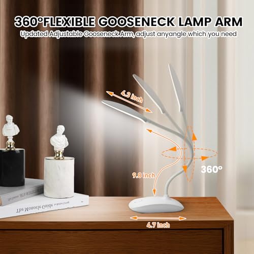 Battery Powered Desk Lamp, Portable Lamps Rechargeable 3 Color Modes Touch Control Stepless Dimming, Wireless Desk Lamp with 2000mAh, Small LED Table Light for Dorm Study Office Bedroom,White