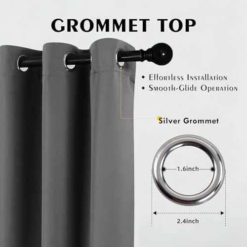2-Panel-Curtain Room Darkening, 84 Inch Length for Bedroom Living Room, Insulated Thermal Grommet Curtain Drapes, Blackout(60-90%,Not 100%) Window Treatment Decor, Pack of 2, 52x84, CharcoalGrey