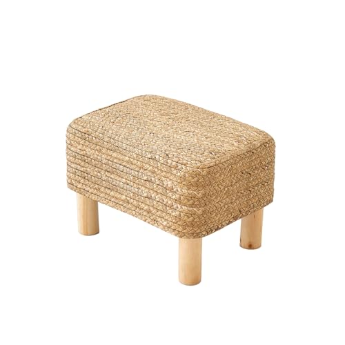 Ottoman Foot Stool Rectangular Footrest Natural Seagrass Footstool with Wooden Legs Hand Weave Multifunctional Modern Dressing Stool, Sofa Side Table for Bedroom for Living Room (Nature)