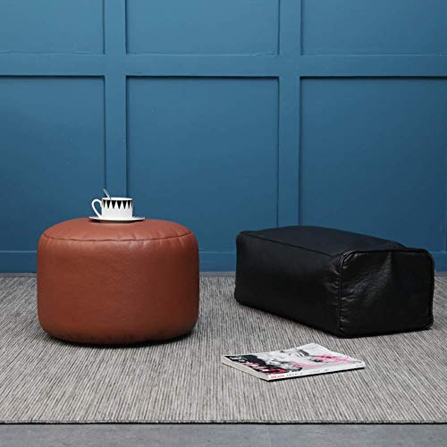 Pouf,Faux Leather Cushion Comfortable Foot Rest Round Bean Bag Chair Decor Footstool Upholstered Tatami Stool-Orange 45X28Cm,Orange-45x28cm(18x11inch)