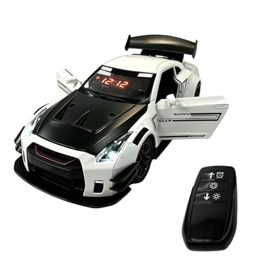 RC Sports Car Alarm Clock, LED Digital Desk Clock with Engine Sound Effects, Remote Control, Spray & Lighting Effects Opening Doors/Hood/Trunk Desk Clock Decor for Adults -White