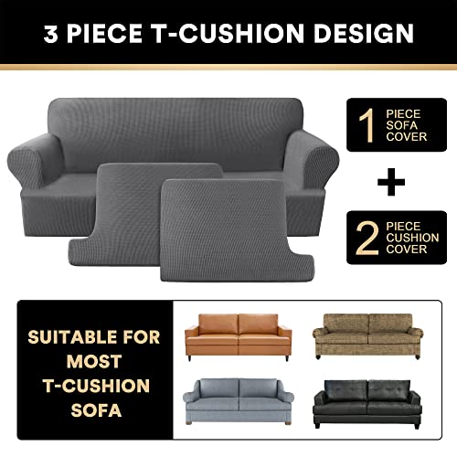 PrinceDeco Stretch Loveseat Sofa Cover Bundle T Cushion Loveseat Slipcover, Gray