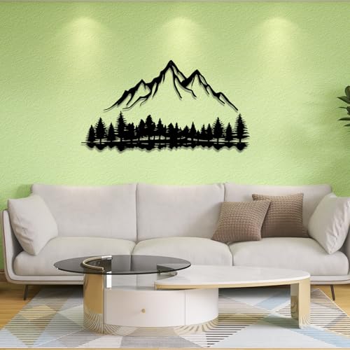 DUOOLN Mountain View Metal Wall Decor.Black Line Tree Painting Art, Modern Abstract Minimalist Rustic Nature Forest Home Wall Décor,Living Room Bedroom Garden Home Decor Sculpture,39.4 x 21.6in