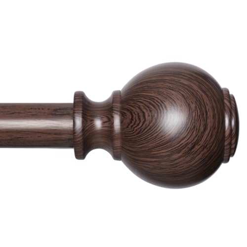 Wood Curtain Rods for Windows 28 to 48 Inches,1 inch Heavy Duty Window Curtain Rods with Imitation Wood Grain Finials,Decorative Drapery Rods Adjustable, 28"-58"(2.3-4.8ft), Bronze Wood