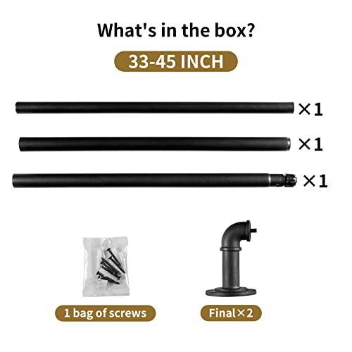 Industrial Curtain Rods for Windows 28 to 48 Inches, Blackout Wrap Around Curtain Rod, for Indoor and Outdoor, 7/8 Inch Diameter, 33 to 45 Inches, Black