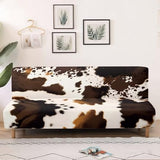 Brown Cow Print Futon Cover with Elastic Bottom,Soft Couch Cover Stretch Futon Slipcover Armless Futon Bed Cover Furniture Cover for Living Room Home Decoration