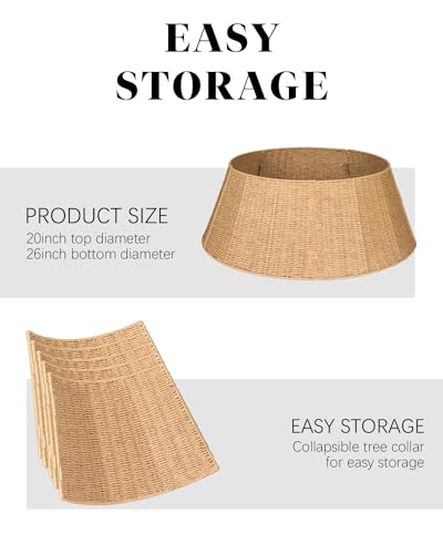 Rustic Farmhouse Christmas Tree Collar - Holiday Decorations - Natural Woven Wicker Tree Base Cover, Basket Ring for Artificial Trees, Stable & Odorless