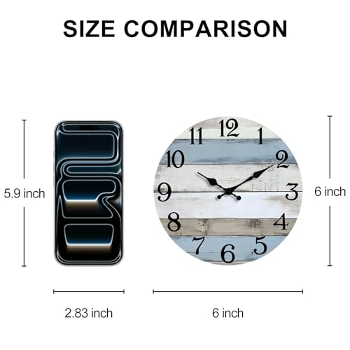 JoFomp 6 Inch Wooden Wall Clocks Battery Operated, Silent Wall Clock Non Ticking, Coastal Country Design Rustic Wall Clocks for Living Room Decor, Small Wall Clock for Bedroom Kitchen Bathroom
