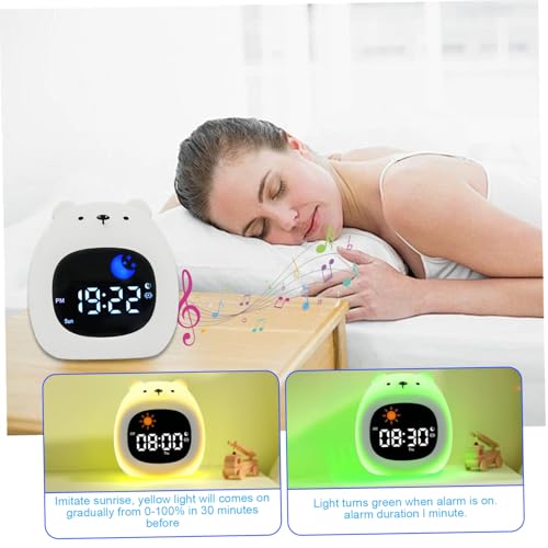 Sleep Trainer Clock for Kids, Bedside Cute Alarm Clock with Night Light Rechargeable Digital Clocks for Girls & Boys, Bear