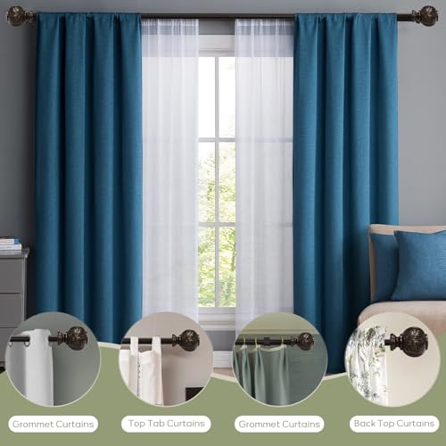 Heavy Duty Adjustable Double Curtain Rod for Windows 28 to 48 Inches – 1 Inch Diameter Decorative Rods with Maple leaf Finials & Sturdy Brackets for Living Room, Bedroom – Easy to Install, Bronze