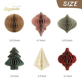 NICROLANDEE Christmas Party Decorations - 6 PCS 3D Mini Glitter Edge Paper Honeycomb Lantern Green, Red, Brown, Ivory, Gray Hanging Ornaments for Christmas Tree Décor, New Years Party, Home Decor