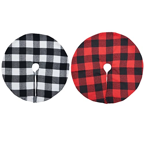 2 Pack Christmas Tree Skirt Decorations 15 Inch Mini Xmas Tree Skirt, Buffalo Plaid Tree Skirt for Family Christmas Party Holiday Decoration