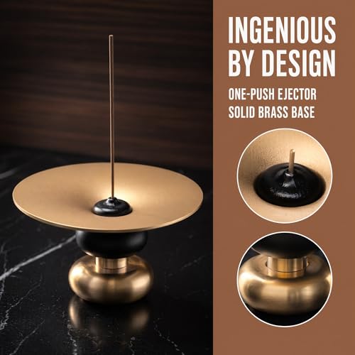 Brass Metal Incense Holder - One - Press Eject for Meditation, Yoga & Home Decor (Golden, Round)
