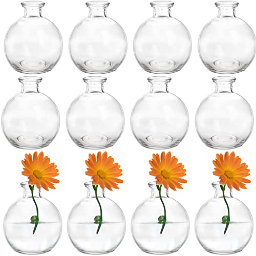 SOUJOY Set of 12 Small Glass Ball Bud Vase, Unique Mini Low Sitting Flower Vase, Clear Floral Centerpieces for Home Decor, Weddings, Floral Arrangements, Events, Parties