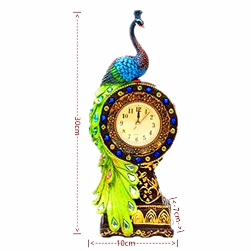 Table Clock Resin Cafts Tropical Flavor Peacock Clock Home Decor Ornament