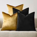 GIGIZAZA Decorative Throw Pillow Covers 18 x 18,Gold Black Soft, Set of 4 Square Velvet Cushion Covers
