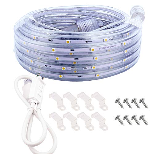LED Rope Lights, 16.4ft Waterproof Connectable Strip Lighting, 3000K Soft White, Indoor Outdoor Mood Lighting for Home Christmas Holiday Garden Patio Party Decoration