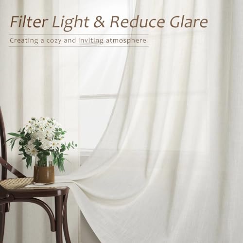 Aersas Natural Linen Curtains 84 Inches Long for Living Room Bedroom Neutral Boho Modern Grommet Privacy Light Filtering Semi Sheer Ivory Cream Off White Linen Drapes 84 Length 2 Panels Set