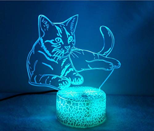 Creative 3D Cat Night Light 16 Colors Changing USB Power Remote Control Touch Switch Decor Lamp Optical Illusion LED Table Desk Lamp