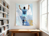 NASKY Lionel Messi World Cup Soccer Superstar Wall Tapestry: HD Fade-Resistant Polyester with 4 Corner Grommets - Hanging Poster for Boys’ Bedroom & Fan Decor, 35.4 x 47.2 Inches (White)